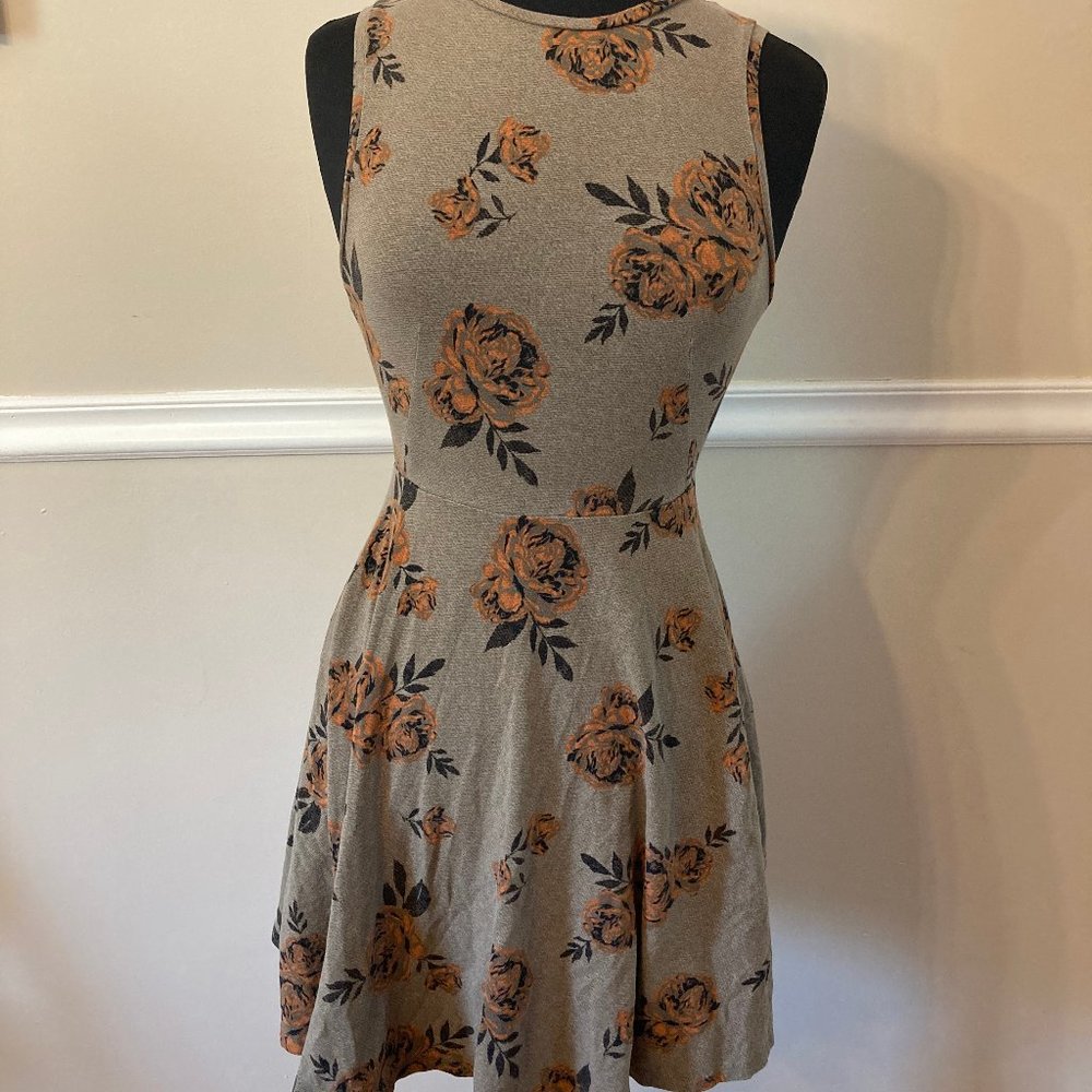 Vans Olive Skater Dress w/ Tan Rose Print